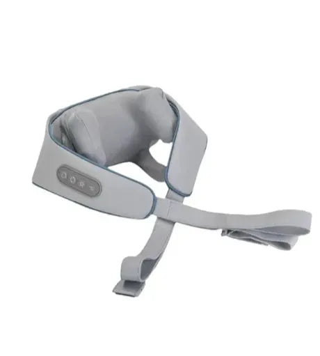 Milky white rechargeable shoulder and neck kneading massager with infrared physiotherapy