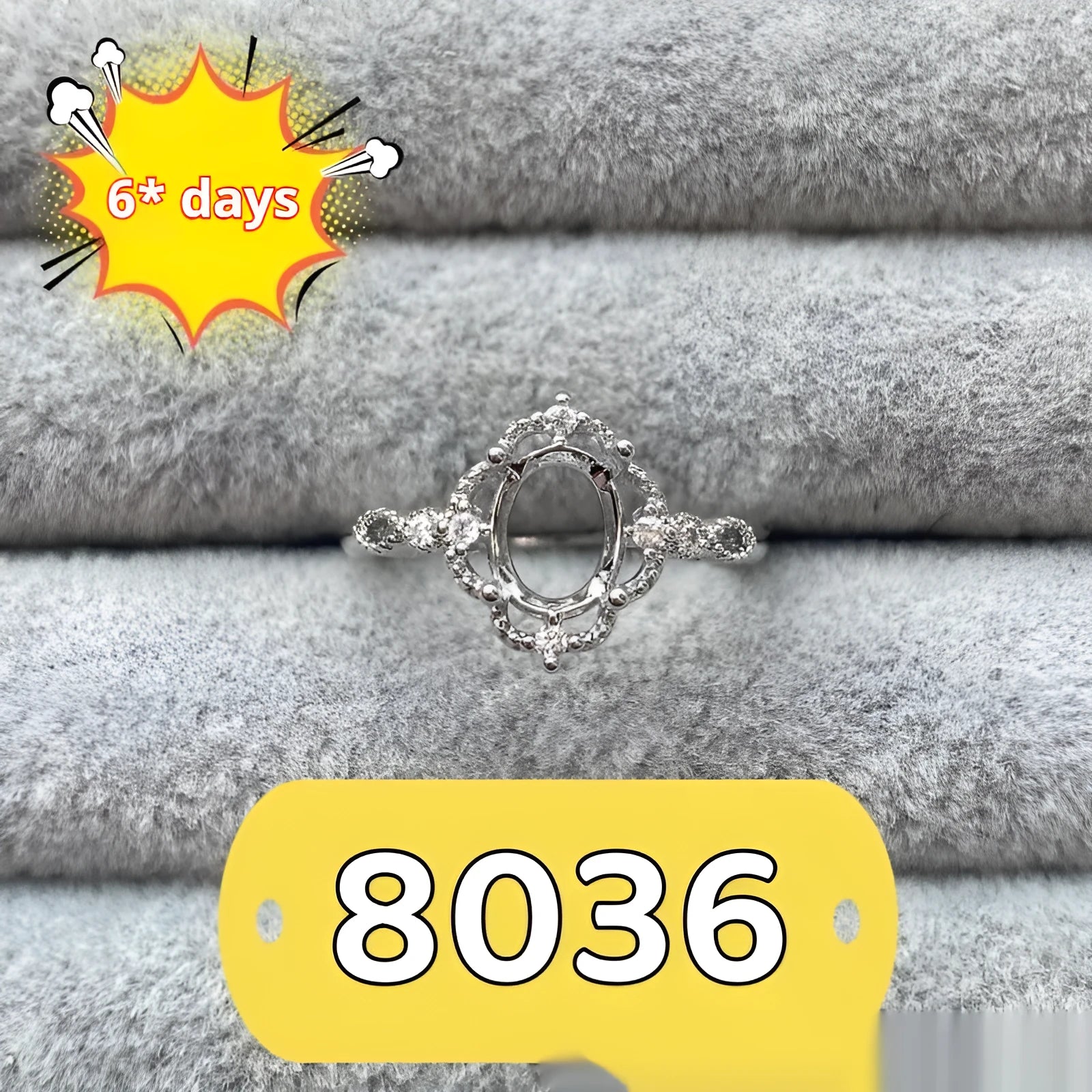Oval denier ring with five-pointed star design and 6x8mm stone in Korean style