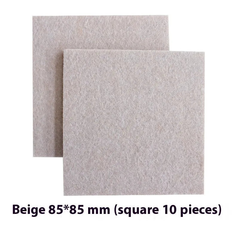 Beige plastic furniture leg stoppers in square and round shapes showing five size options