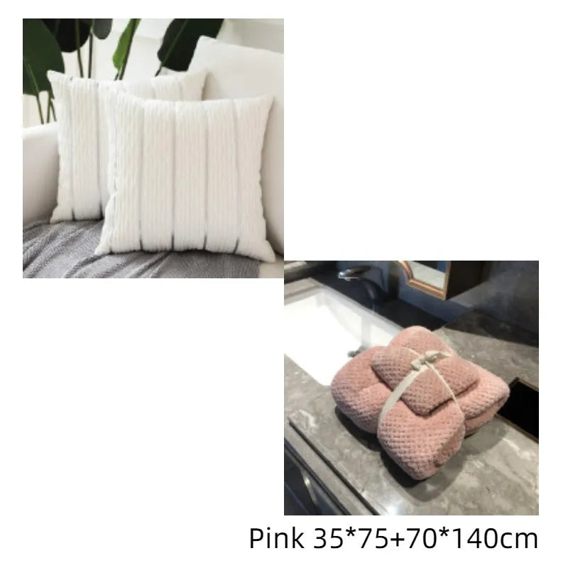 Striped velvet sofa cushion cover measuring 45x45 cm in plush flannel material