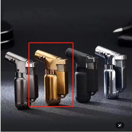 Full metal windproof lighter in black gold gray silver colours with elbow straight punching design