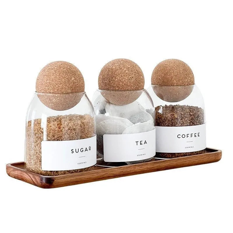 Three transparent spherical glass storage tanks with round shape and single-layer construction for general use