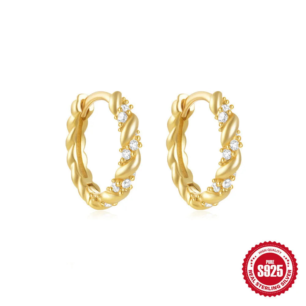 Small round geometric sterling silver stud earrings in gold or silver finish options