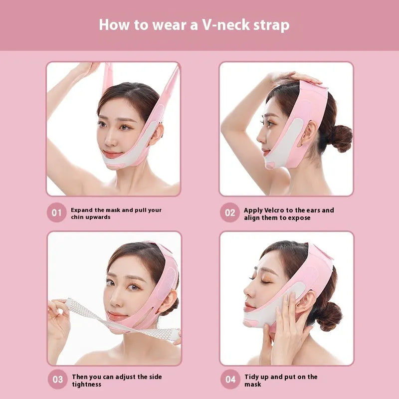 Pink and black elastic V face bandage for facial contouring and support