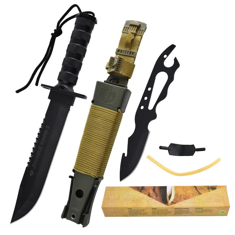 Multifunctional small straight knife with aluminium alloy handle and 8Cr19MoV steel blade, available in black or white