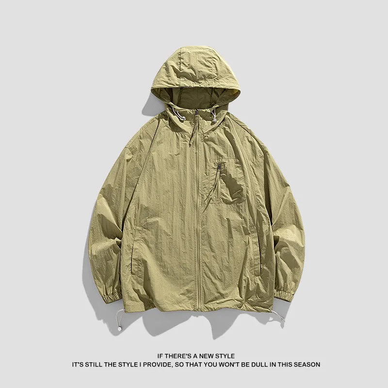 Lightweight Lycra hooded sun protection jacket for men and women in light army green colour