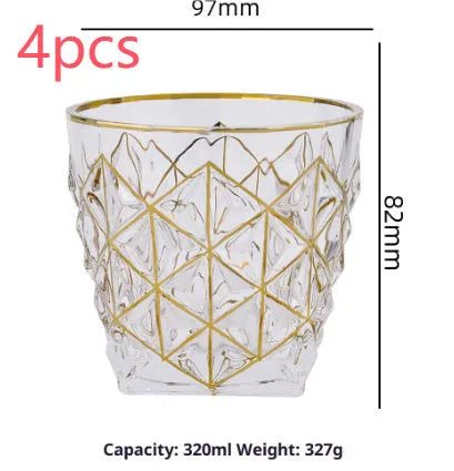 330ml crystal glass cup with hand-painted gold detail, cylindrical single-layer shape for family use