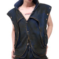 Blue Korean style hooded denim vest and matching trousers set with front zipper closure