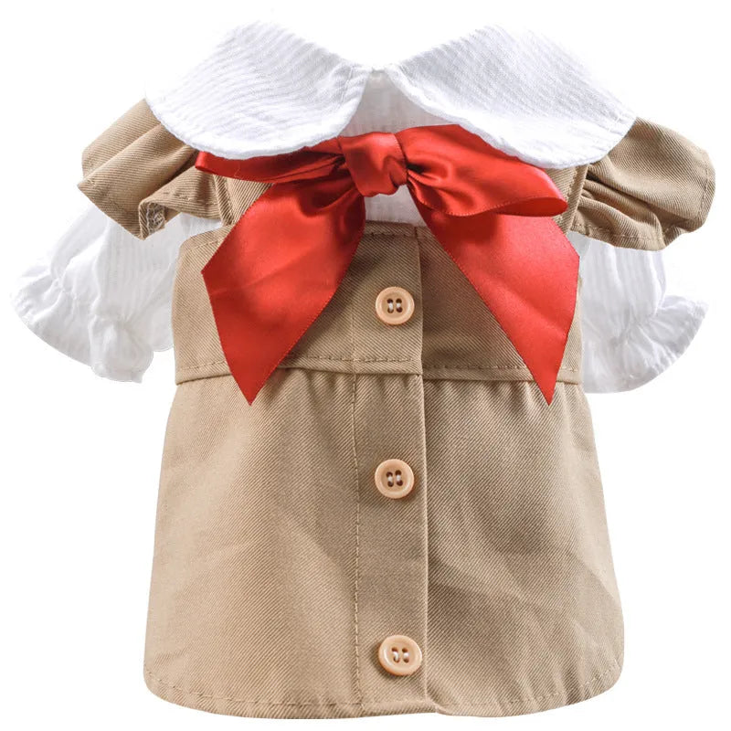 Khaki polyester trench coat pet clothing for dogs on white background