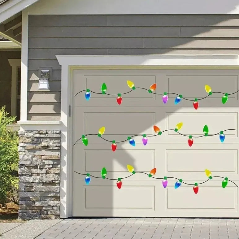 Christmas magnetic reflective bulb set with 24 bulb shapes and 12 wire elements on metal surface