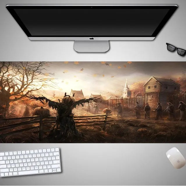 Oversized Halloween mouse pad with spooky design on rubber cloth material