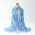 Long lightweight chiffon scarf with bubble towel texture draped over a mannequin, showing its length and soft drape.
