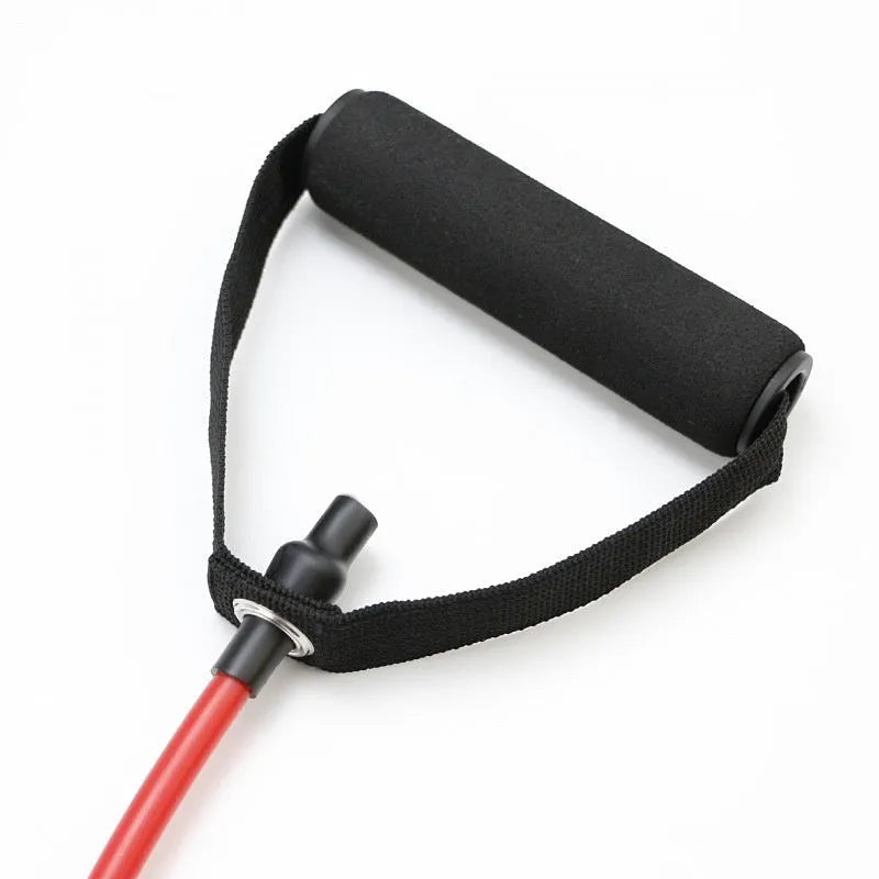 Adjustable TPE chest expander in five colours: yellow, green, red, blue, and black, each representing a different resistance weight.