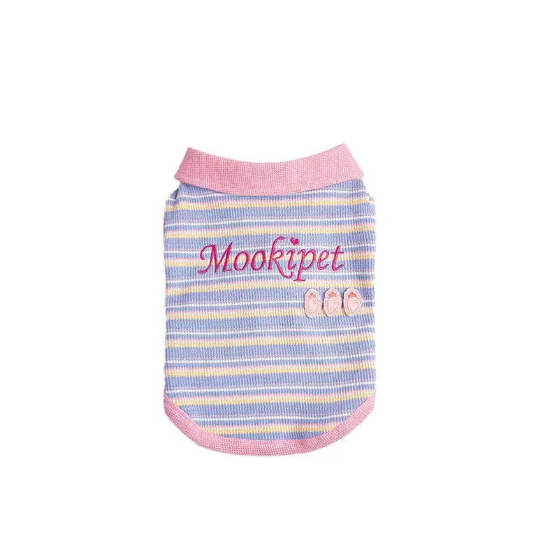 Pink purple knitted fleece vest for a small dog on a white background.