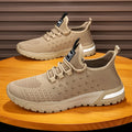 Men's solid colour mesh casual shoes in army green, shown from the side.