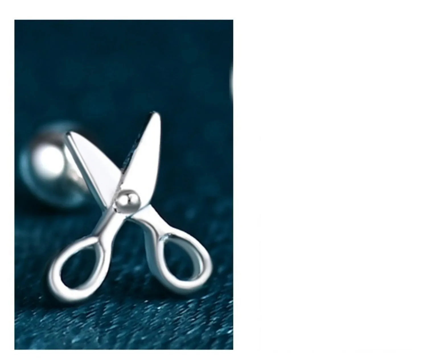 Pure silver ear nail cuff earrings with mini scissors screws detail for cartilage