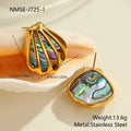 18K gold plated stainless steel scallop shell fan shaped stud earrings and necklace for women