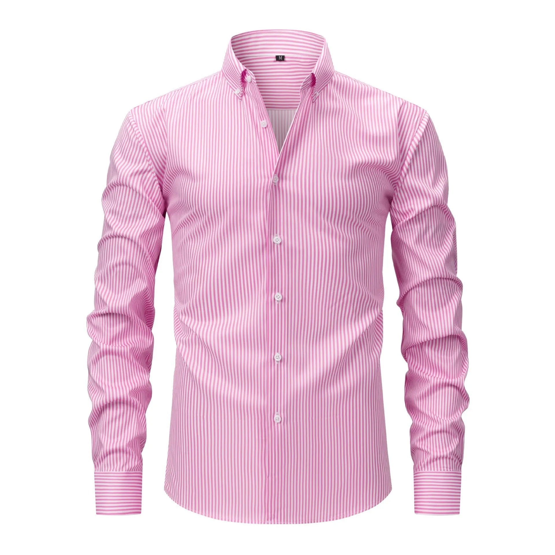 Men's non-ironing striped business casual shirt with lapel collar in multiple colour options