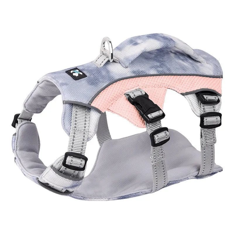 Reflective adjustable dog harness in light blue colour with chest strap design
