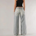 Women's cotton loose straight wide leg mop trousers in blue, light blue and dark grey colour options