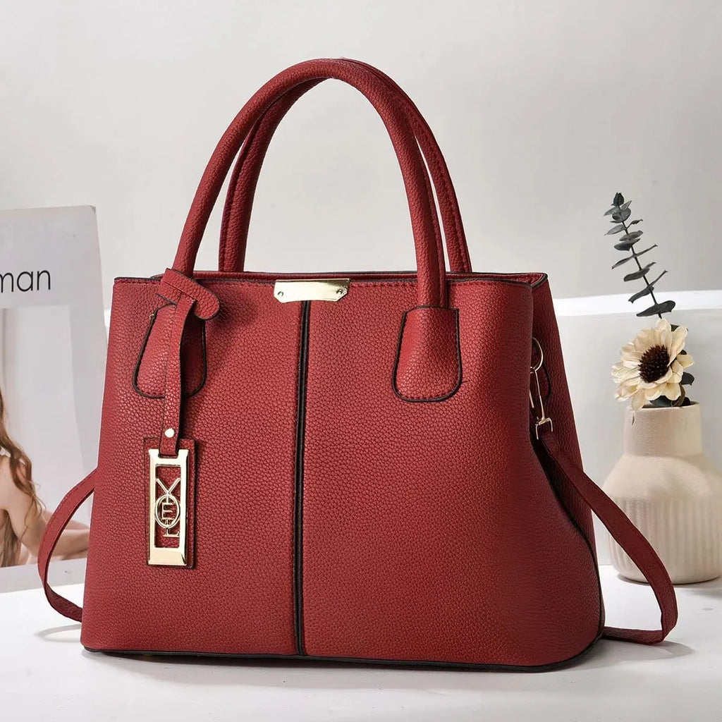 Women's large capacity PU leather shoulder bag in horizontal square tote design with leather strap