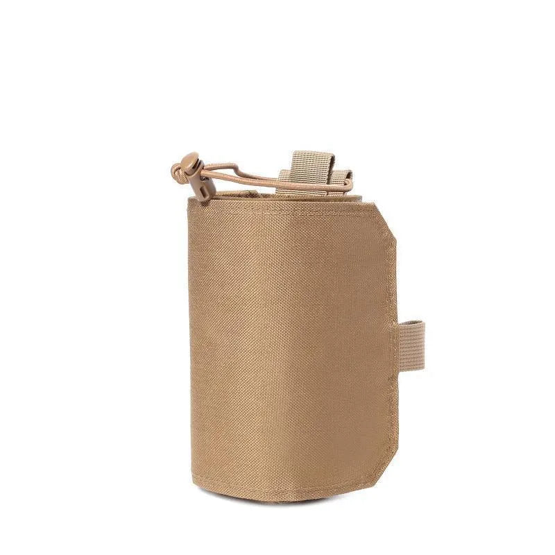 Adjustable outdoor bottle cover for thermal flasks in oxford cloth, shown in black.