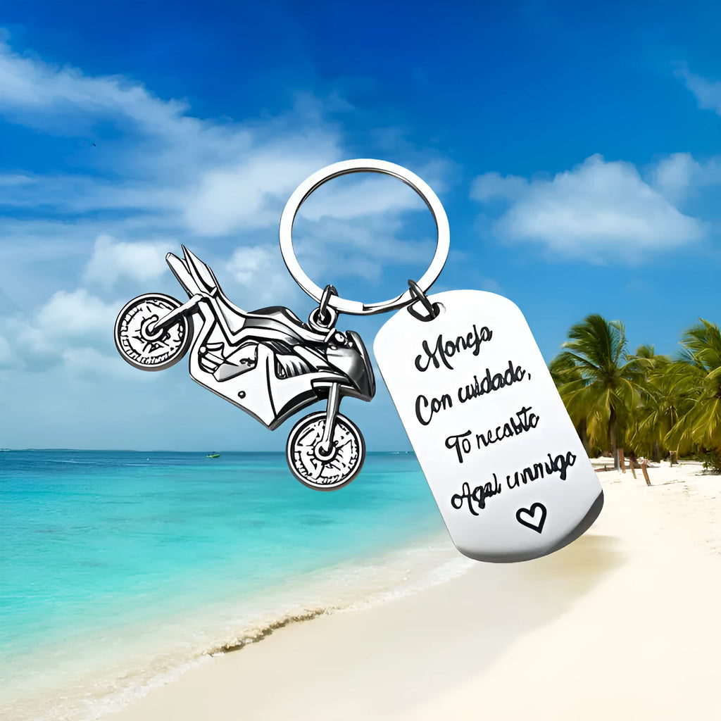 Stainless steel motorcycle key ring with modern simple design and flannel storage bag