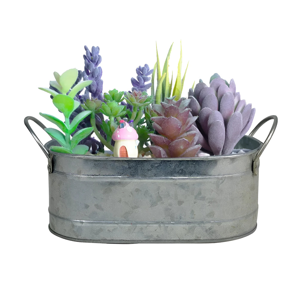Round iron sheet succulent flowerpot with flat base for desktop plant display