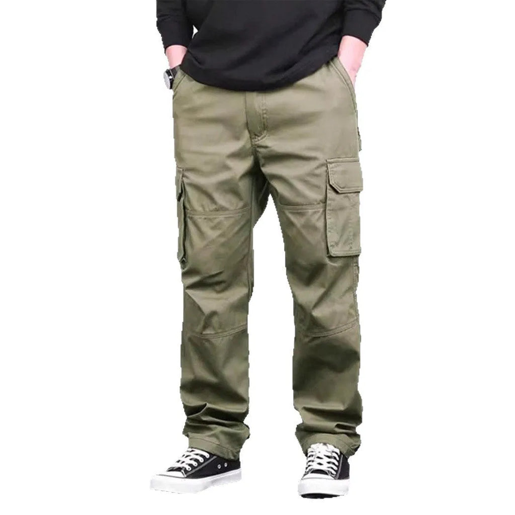 High waist loose straight leg trousers in khaki, bamboo fibre blend, with drawstring waist, women's casual spring autumn pants