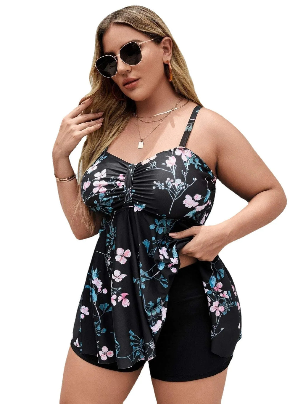 Women's floral print one-piece swimsuit in high-elasticity polyester, sizes 0XL to 4XL