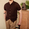 Men's short sleeve lapel cardigan in striped 100% cotton knitted fabric