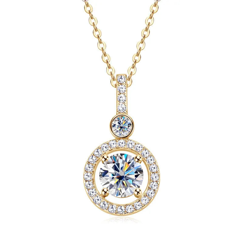 925 silver moissanite necklace with round starlight compass pendant in gold colour on O-ring chain