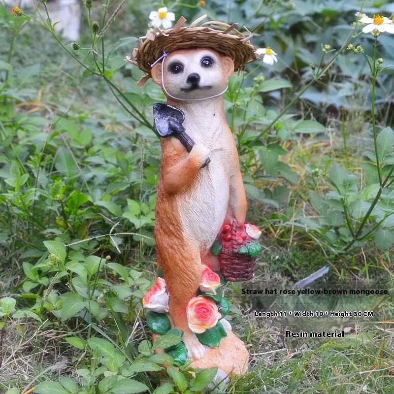 Three straw hat mongoose resin ornaments for garden and bonsai decoration