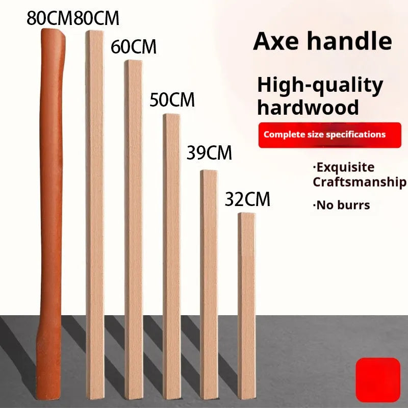 Locust wood replacement handles for axes, hoes, and sickles in various lengths on a neutral background.