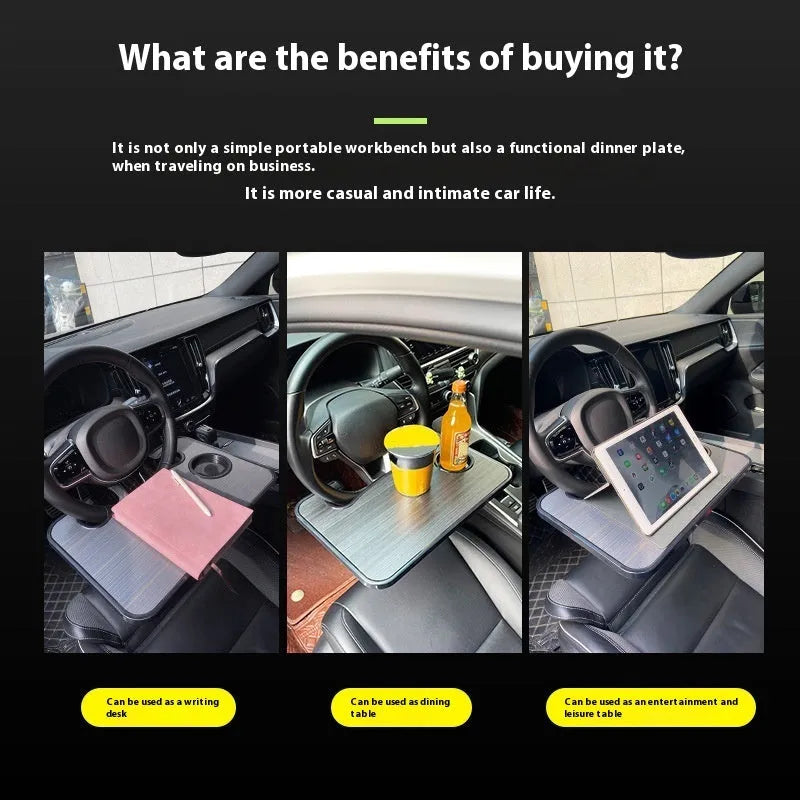 Car steering wheel tray table with cup holder in black ABS plastic