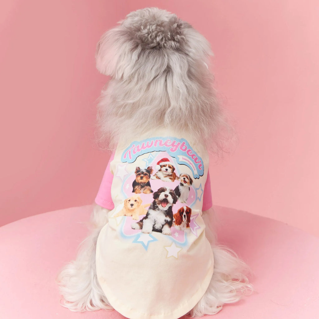 Red embroidered cotton dog clothing for summer in size medium on mannequin