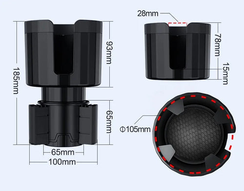Matte black adjustable car cup holder expander for large drink bottles