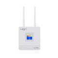 Home office LTE router with two antennas and USB cable on a desk