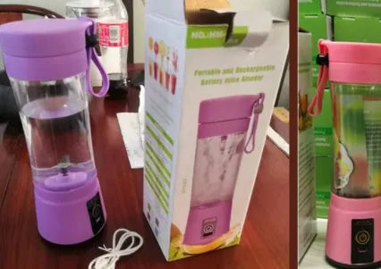 Portable USB rechargeable blender with six blades, 380ml capacity, in pink colour option