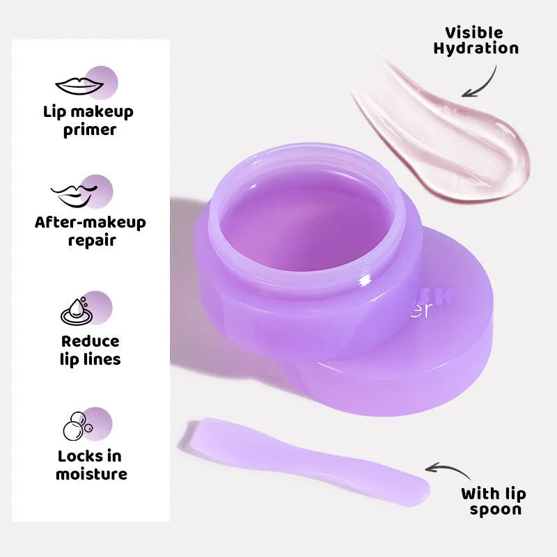 Box containing 10ml exfoliating lip balm mask and a plastic scraper tool for application.