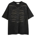 Brown skull print loose fit t-shirt with drop-shoulder sleeves on hanger
