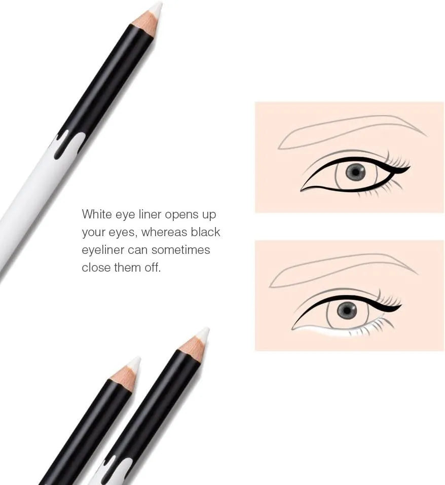 12 black and white waterproof eyeliner pencils with sharpener for eyebrows, eyeshadow and lips
