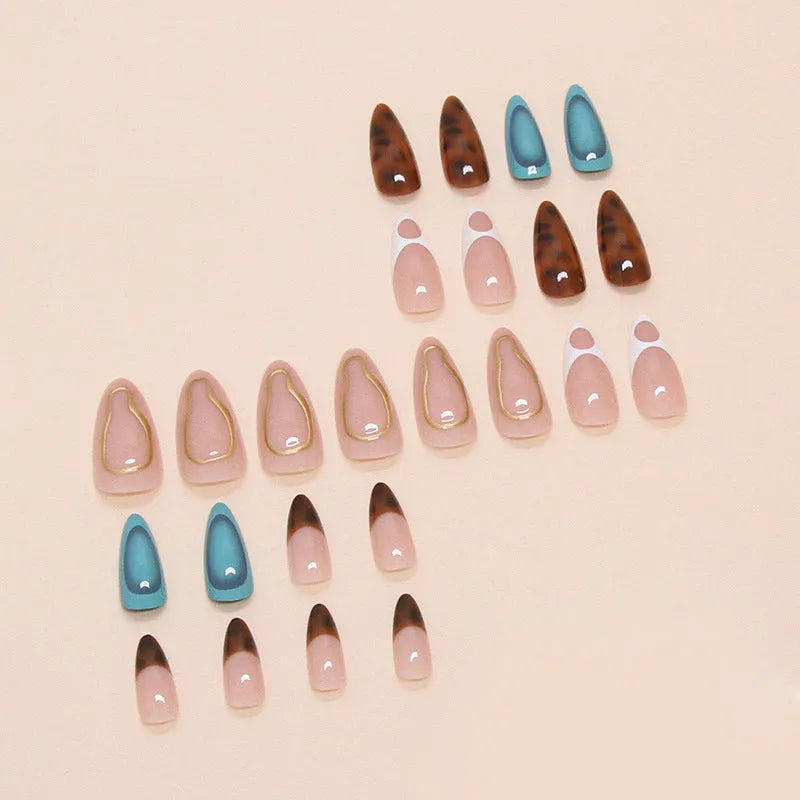 Blue and green leopard print wearable armour fake nails set, detachable plastic nails for ladies, W1734