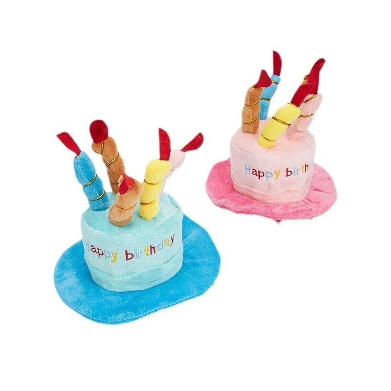 Blue and pink birthday hats for toy dogs with 21x15x6.5 cm dimensions