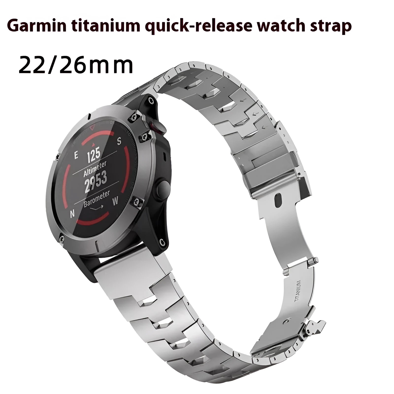 Silver, black, and titanium colour replacement watch straps for Garmin Fenix and Jiaming smartwatches