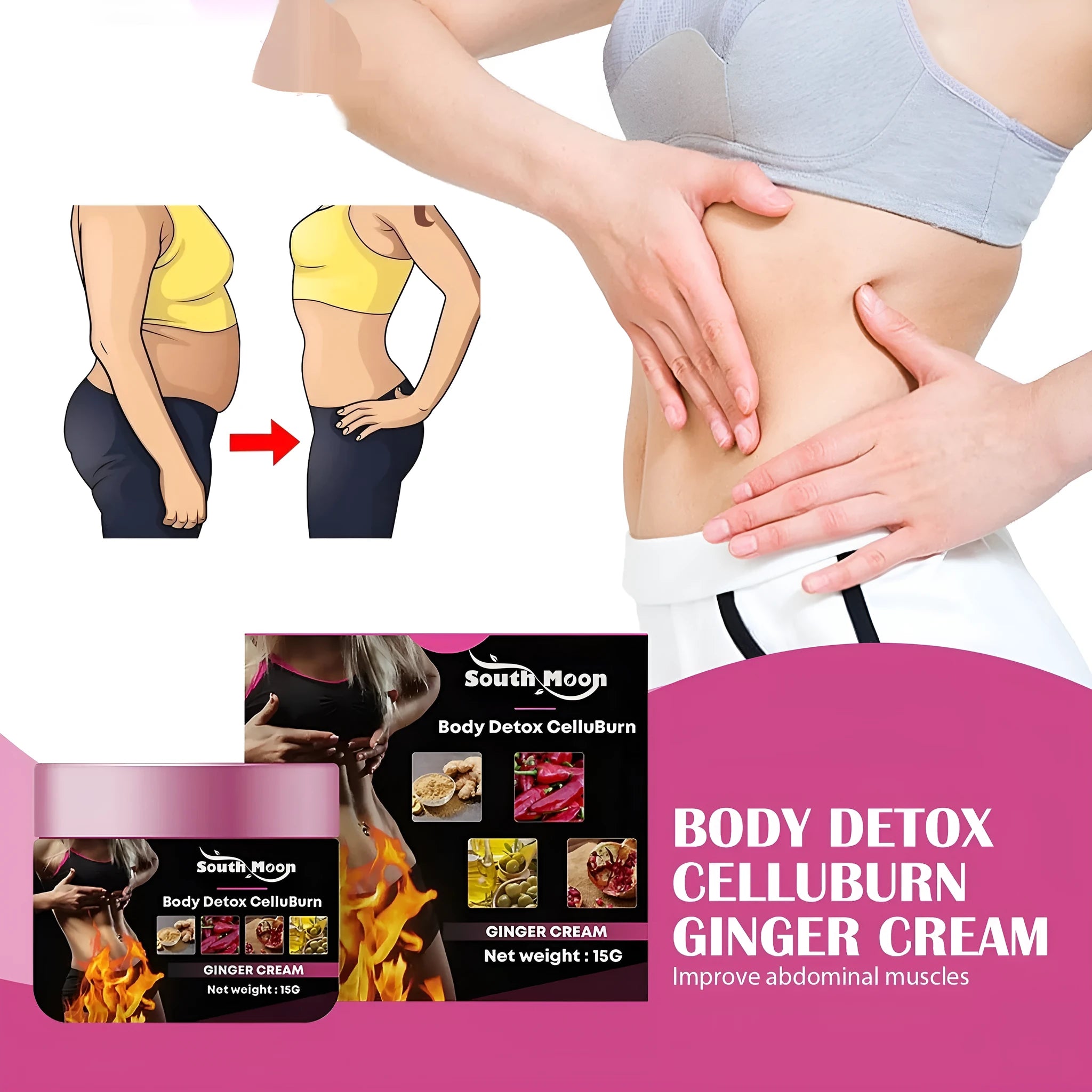 15g tube of ginger body shaping cream for thigh and stomach tightening.