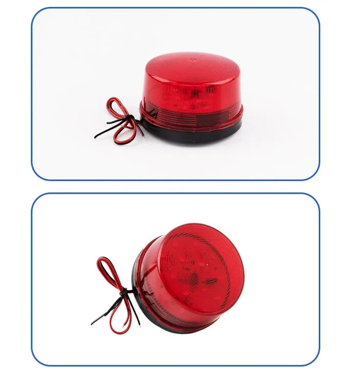 Small 73mm diameter 24V warning light with strobe and siren in red yellow blue green colours