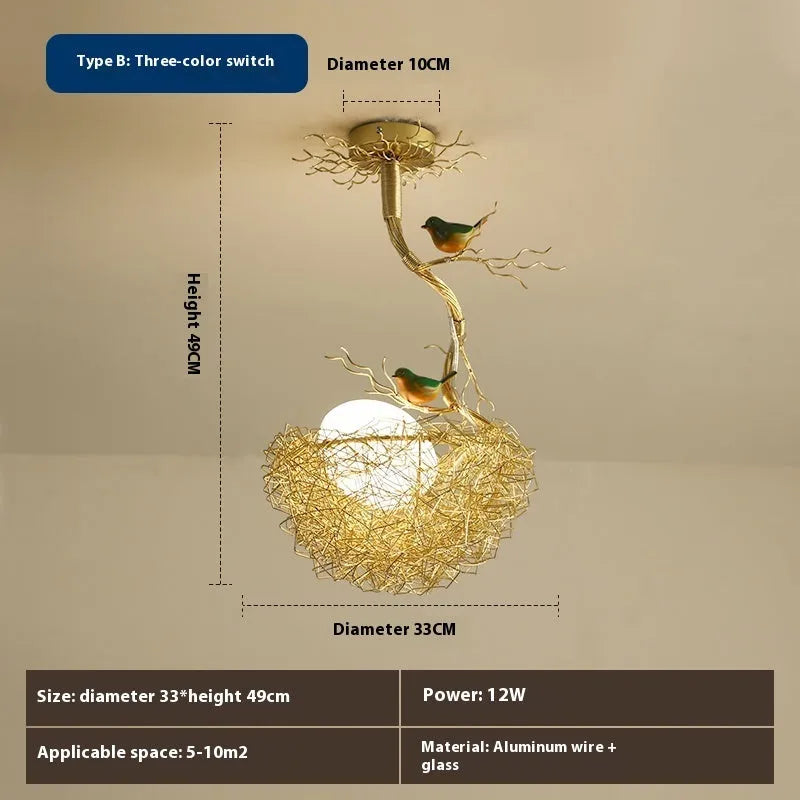 Gold aluminium wind bird's nest chandelier pendant light with LED bulb for bars and cafés