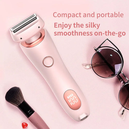 2-in-1 USB rechargeable electric shaver for women with square and round heads, pink colour, for whole body hair removal