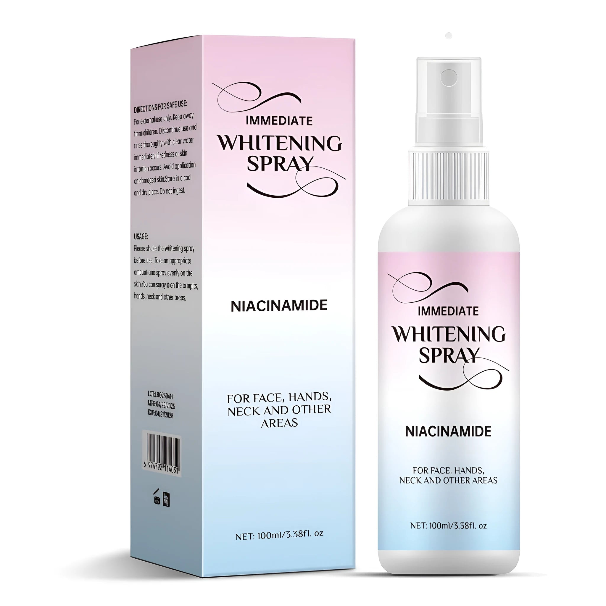 100ml whitening body spray bottle with brightening formula and sweat-resistant properties